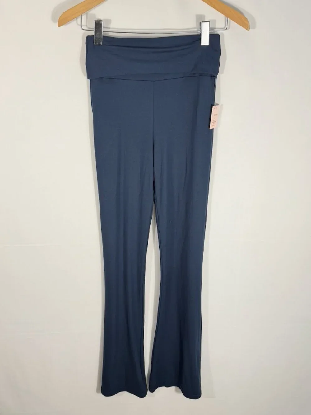 Posie Active Cloud Knit 3 Piece Set Navy NWT Foldover Flare Pants Tee Top